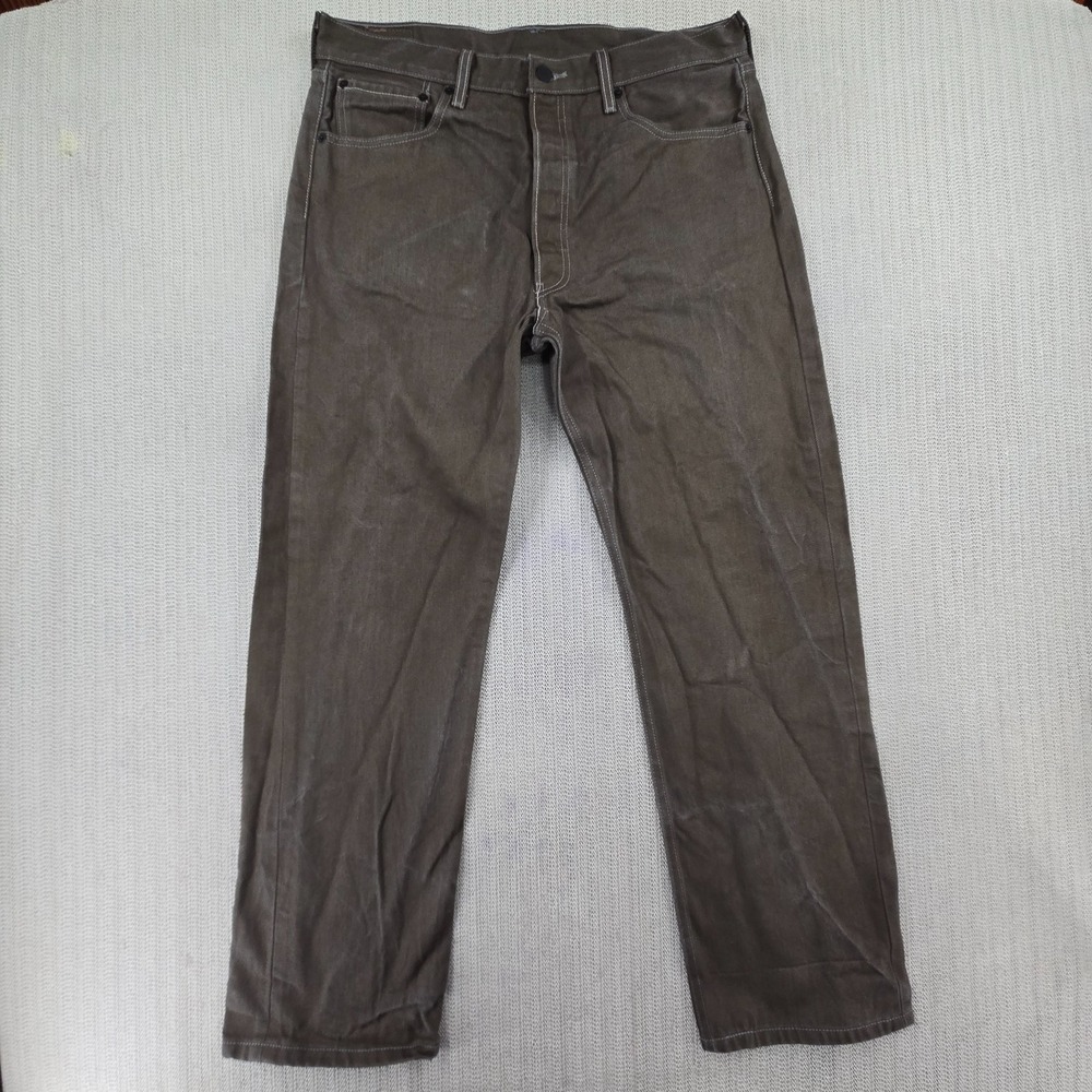 Vtg Levi's 501 Jeans Mens 36x32 Green Dark Wash Denim Button Fly Straight Y2K